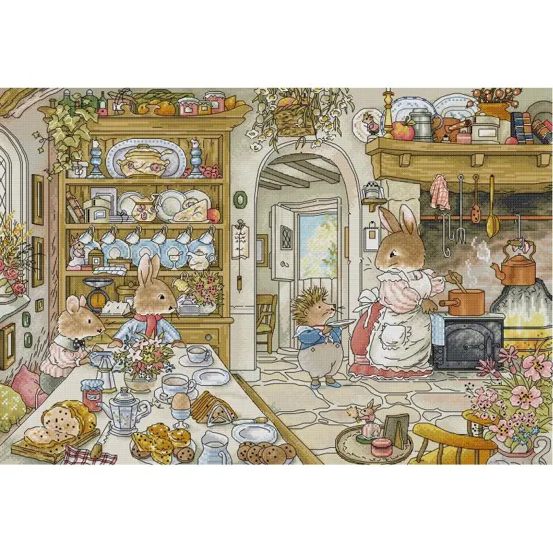 Embroidery Vs Cross Stitch - Kuchnia królika Cartoon wzór zwierzęcy zestaw