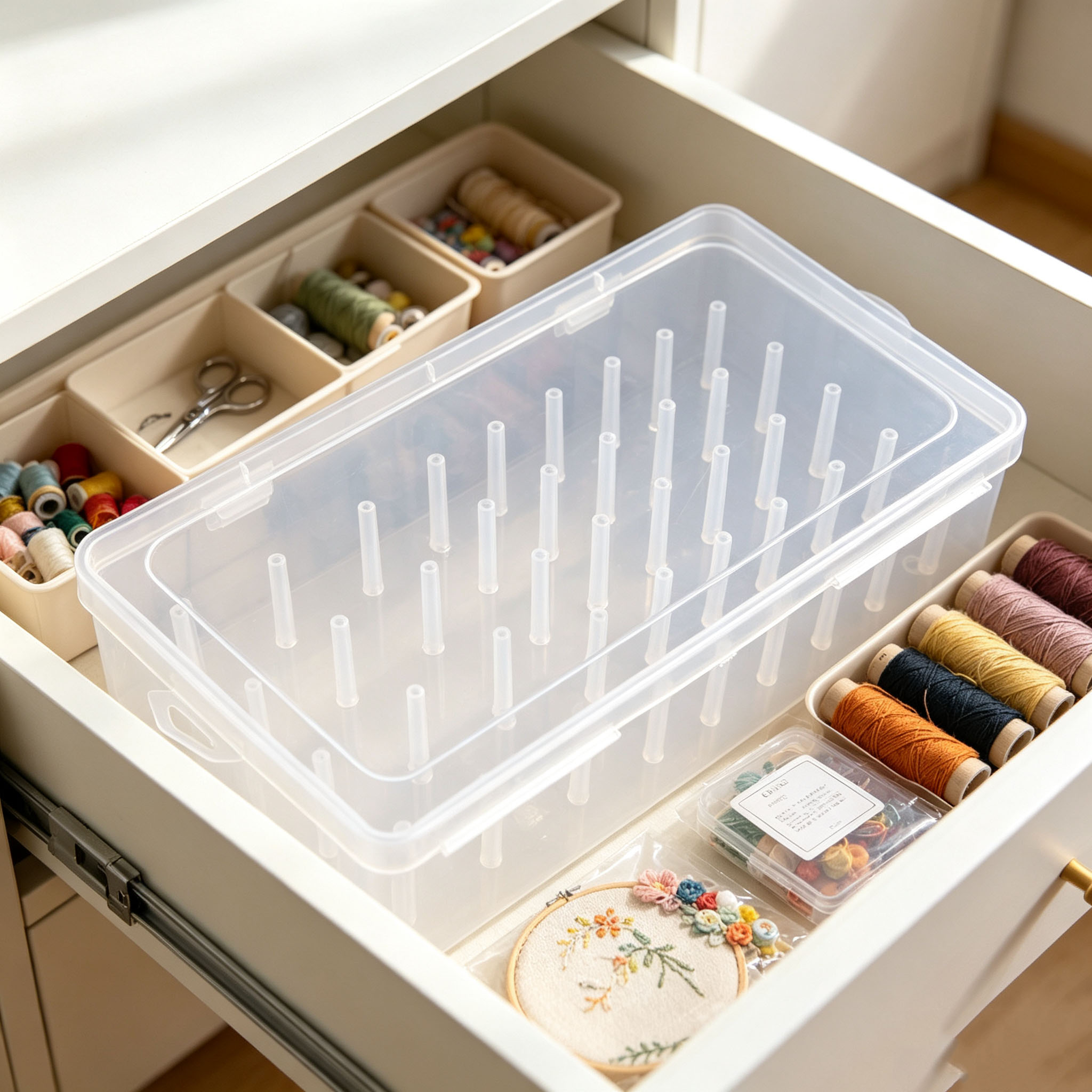 Embroidery Floss - Pudełko-organizer na szpulki z nicią, przezroczysty
